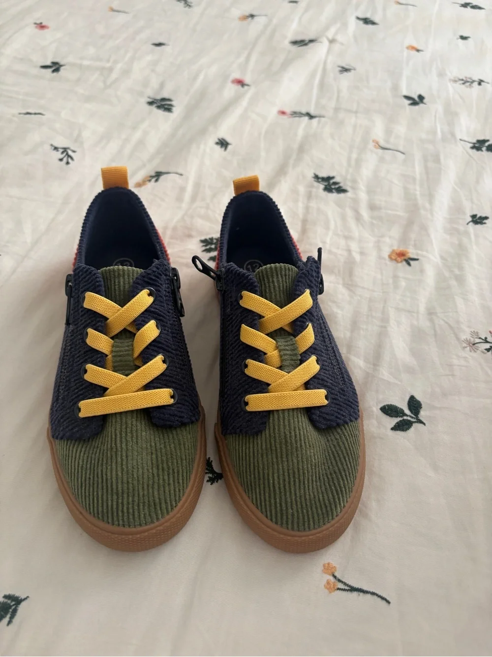 Cat & Jack Navy, Olive & Red Corduroy Kids Sneakers with Yellow Laces